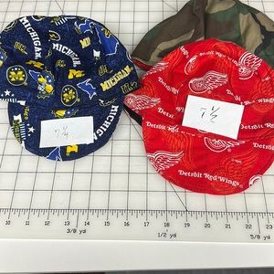 One Bundle -1 Red Wings 7.5 / 1 Camo  7.5 and  1 UofM size 7.25 welding caps